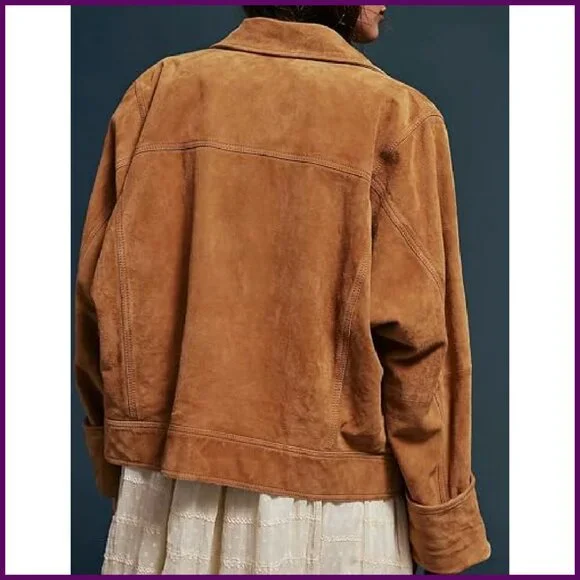 Faux Suede Bomber Jacket Oversized Fit with Pockets Women's Casual - Picture 3 of 5